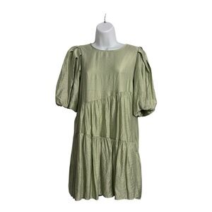 Moon River Sage Green Mini Dress with Puff Sleeves